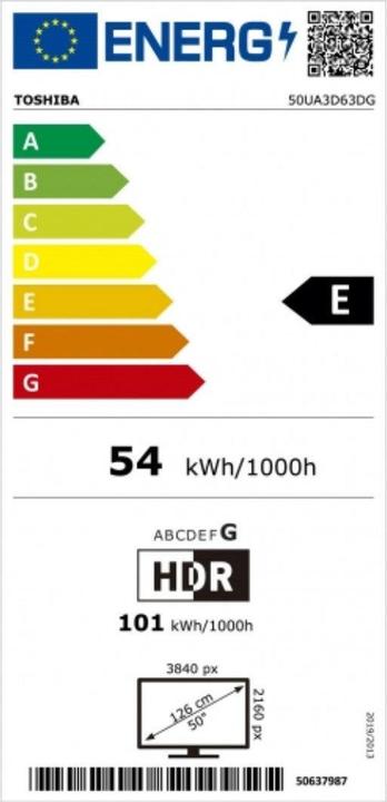 Energie-Label Toshiba 50UA3D63DG (50", LED, 4K)