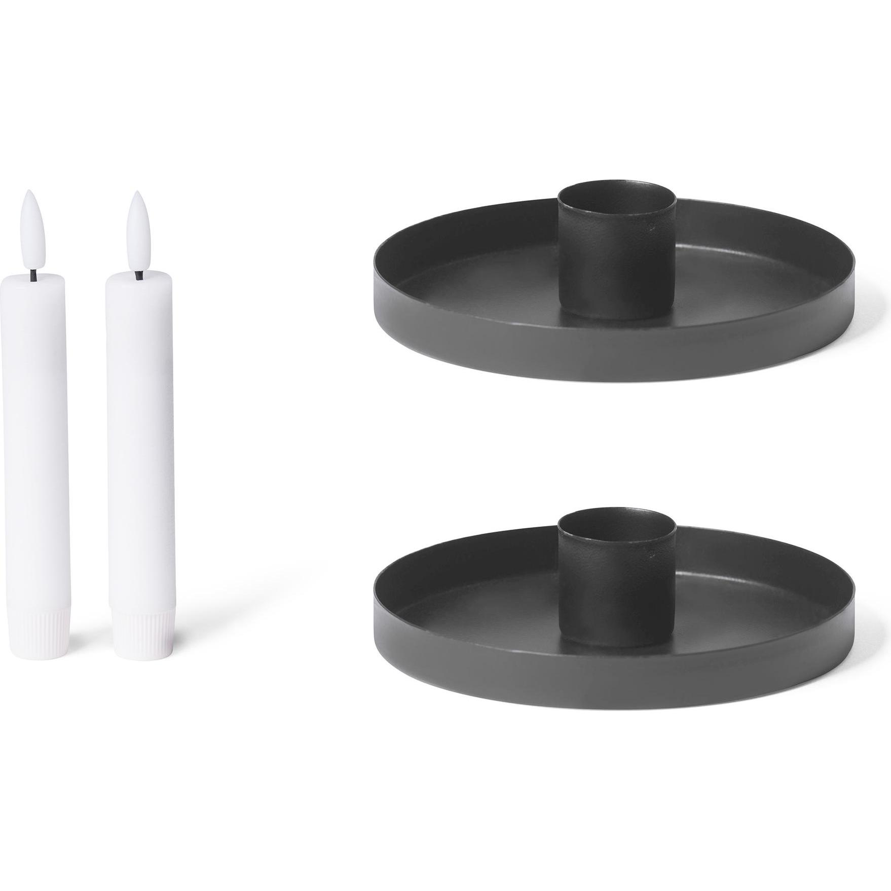 Novaliv, Kerzenständer, 2x Stabkerzenhalter rund Metall Durchmesser 14cm matt SCHWARZ mit LED-Stabkerze Echtwachs (14 x ...