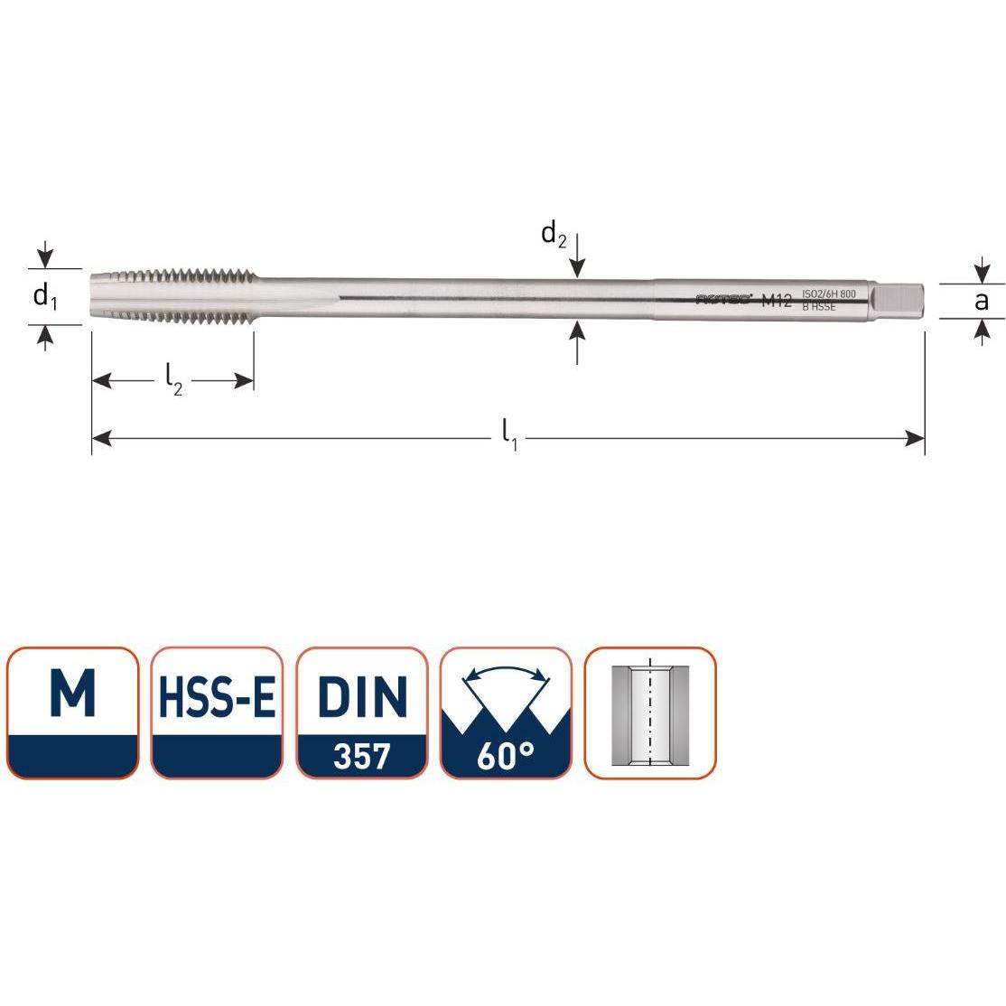 Rotec, Maschi + Giramaschi, 350.0500 HSS M.Gewindebohrer DIN 357 M 5 x 0,8