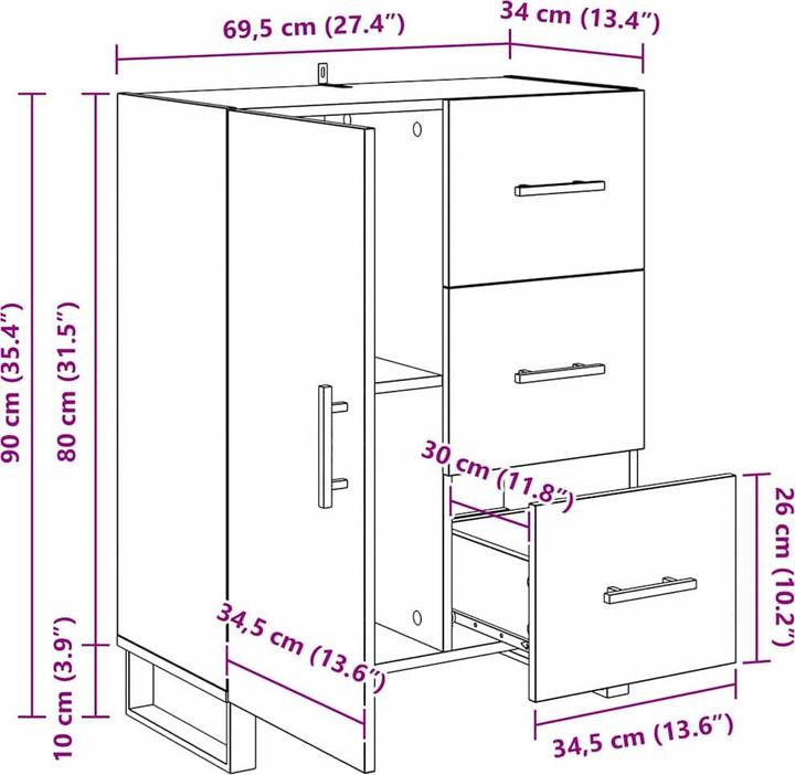 Produktbild vidaXL Sideboard-Möbel (34 x 69.50 x 90 cm)