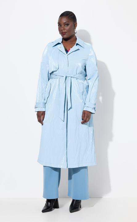 Image du produit Ulla Popken Trench-coat coupe évasée, col chemise et ceinture nouée, reflets métalliques (50, 52)