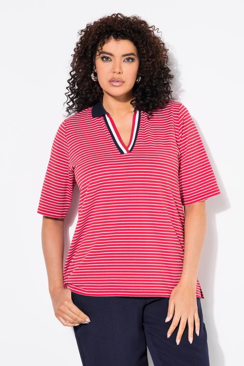 Actual product image Ulla Popken Striped Short Sleeve Polo Collar Tee (62)
