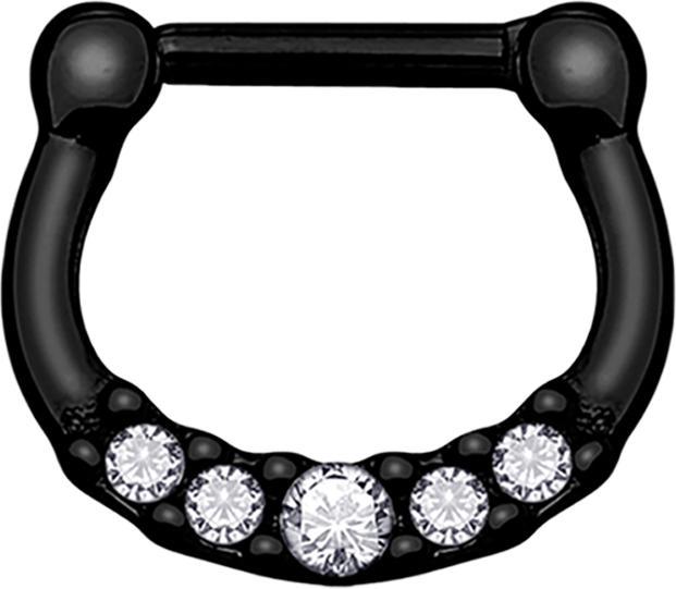Immagine prodotto Star Piercing Setto con cinque cristalli neri e rivestimento in titanio (senza ottone, Acciaio chirurgico 316L)