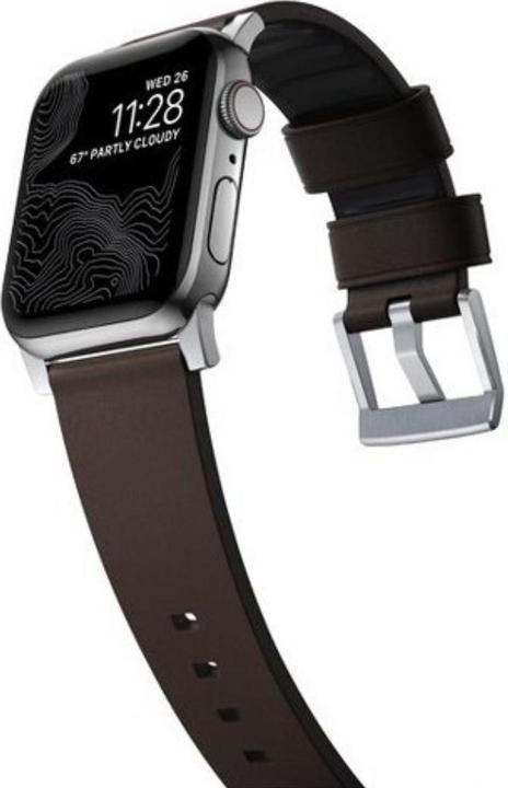 Actual product image Nomad Active Band Pro -nahkaranneke, Apple Watch 49 / 45 / 44 /, hopea/ruskea (20 mm, Leather, Stainless steel)
