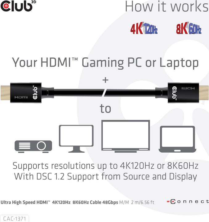Actual product image Club 3D HDMI (Typ A) — HDMI (Typ A) (3 m, HDMI, 2.1)