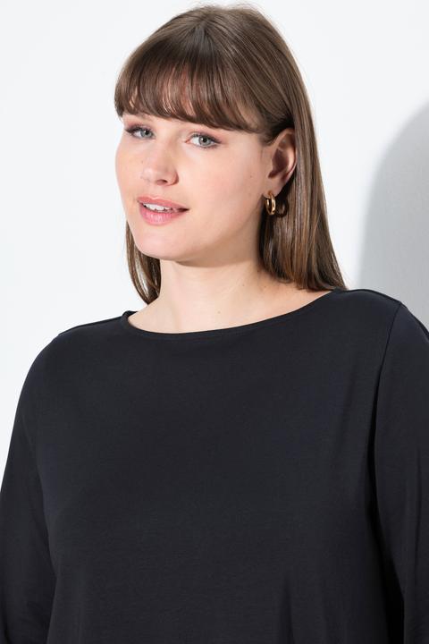 Image du produit Ulla Popken T-shirt en coton bio, encolure bateau et manches 3/4, coupe évasée (58)