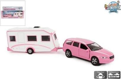 Produktbild NoName Volvo V70 aus Druckguss mit Wohnwagen - Pink