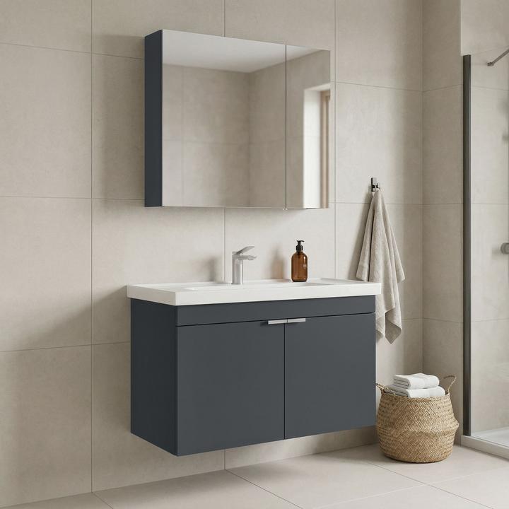 Produktbild Homitis Desna 90 Bathroom Cabinet With Sink & Mirror Set (2 Pieces)
