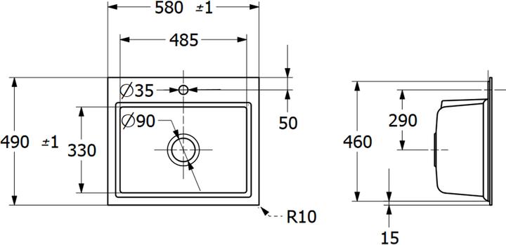 Image du produit Villeroy & Boch V&B Evier SUBWAY STYLE 60 S FLAT 580x490mm démontable alu avec commande manuelle grise (Evier encastré)
