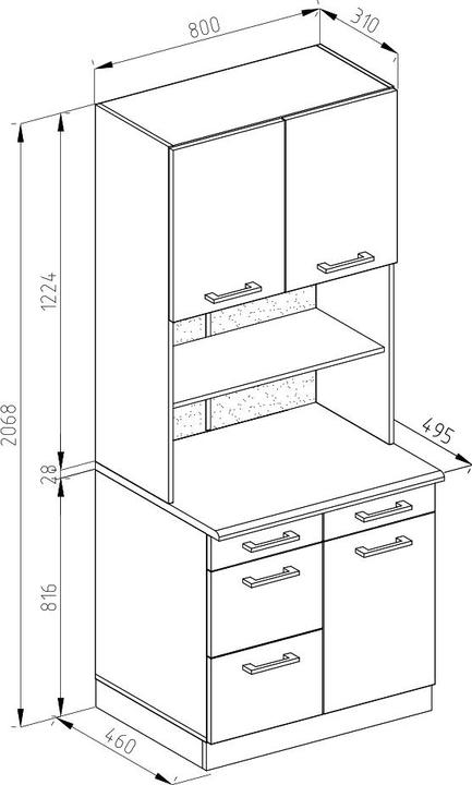 Actual product image Vicco Kitchen block R-Line, White High Gloss, 80 cm With worktop (80 x 60 x 206 cm)