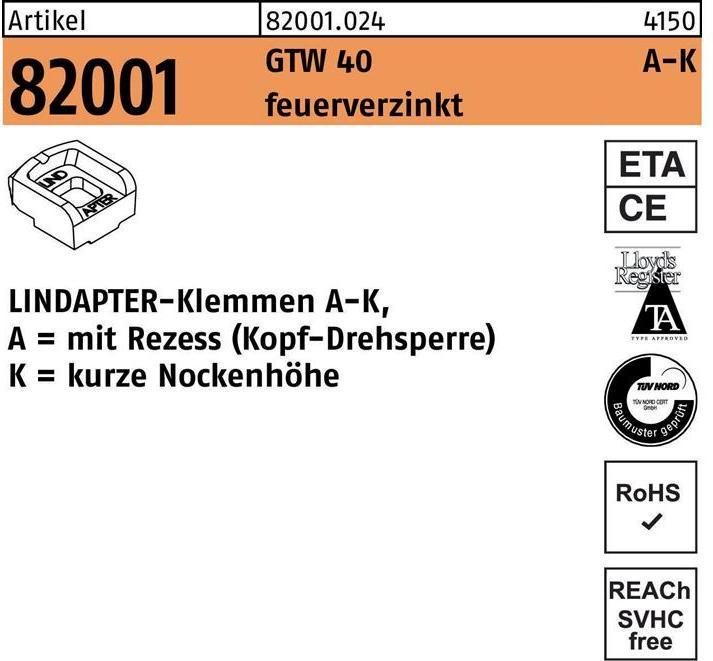 Image du produit Lindapter Bornes R 82001 GTW 40 KM 16 / 5,5 galvanisées à chaud (40 m)