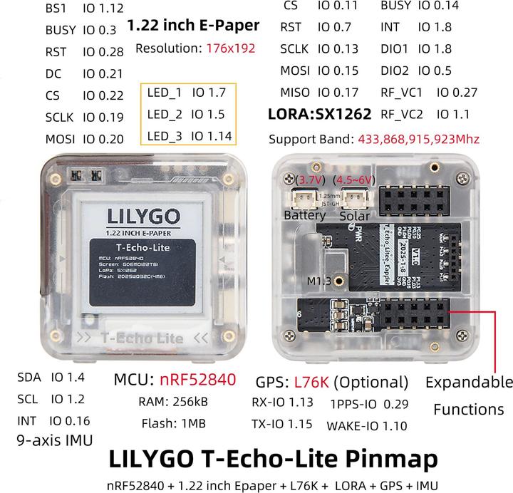 Actual product image Lilygo T-Echo Lite 868 MHz mit Gehäuse