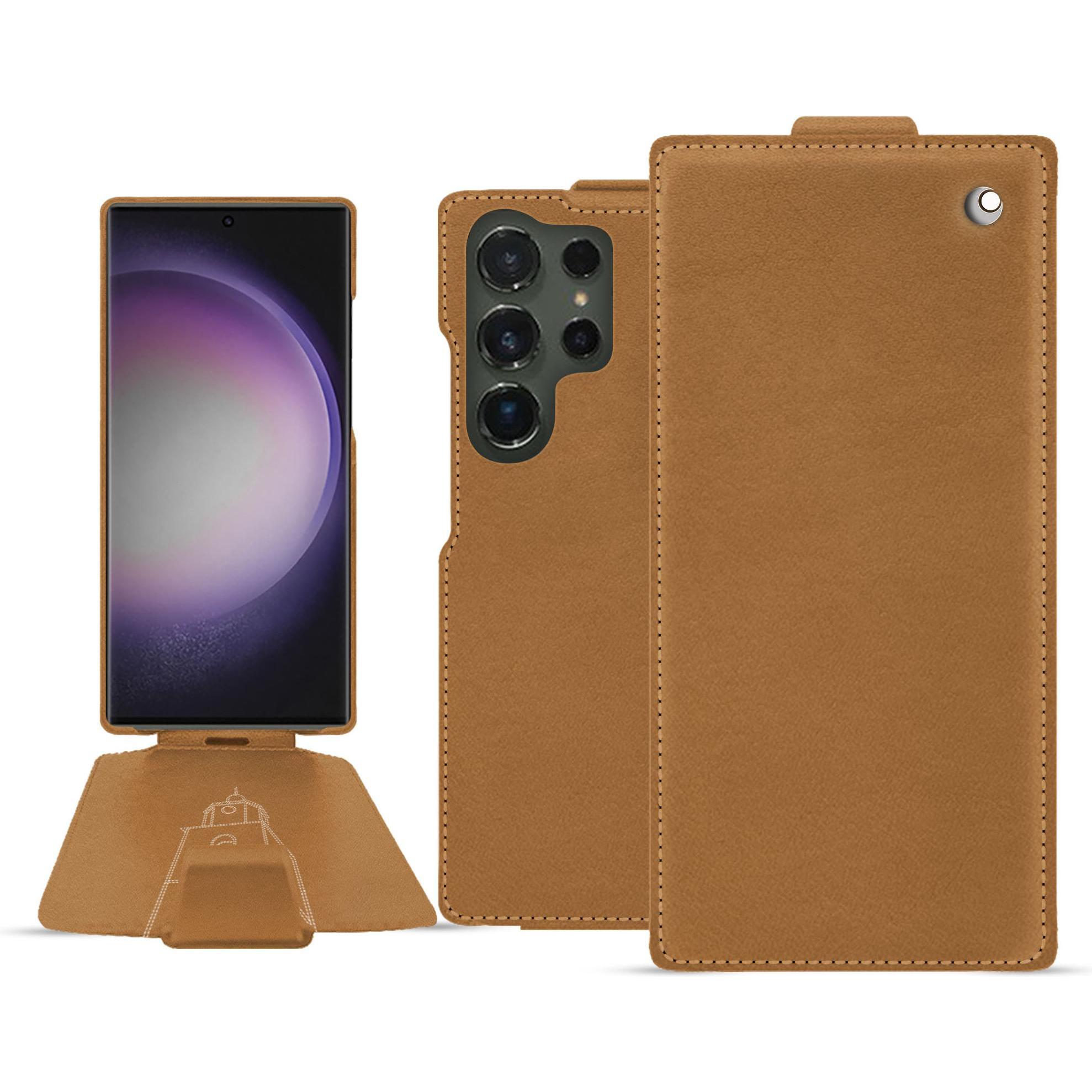 Noreve Lederschutzhülle vertikal (Samsung Galaxy S24 Ultra), Smartphone Hülle, Braun