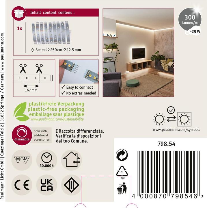 Image du produit Paulmann MaxLED 250 Stripe (Blanc chaud, 250 cm, Intérieur)
