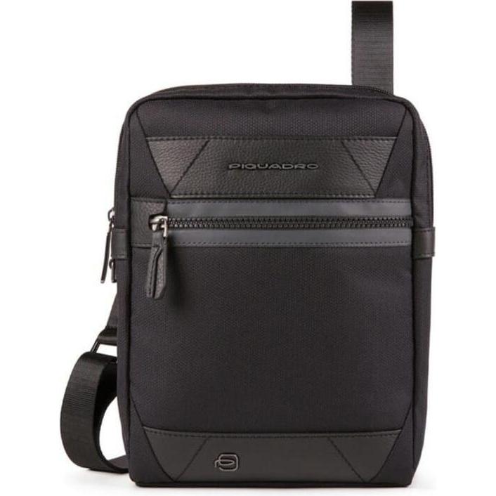 Piquadro Uomo Nero Uomini, Borsetta, Trakai, Leather & Fabric, Small, Textile Crossbody Bag, Black, 27,