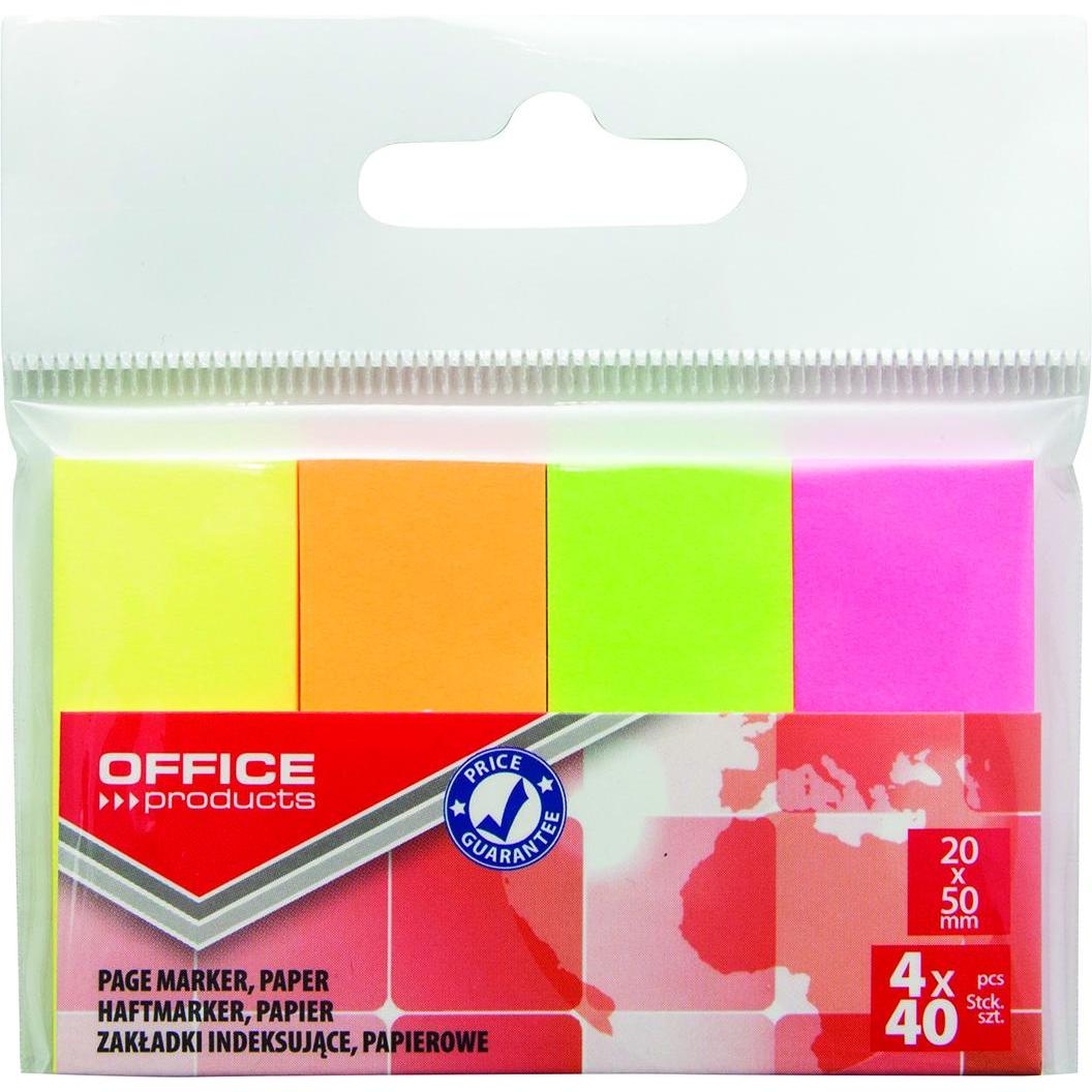 Office Products, Haftnotiz, Abheftregister papier, 20x50 mm, 4x40 register, polybeutel, neon farbig sortiert