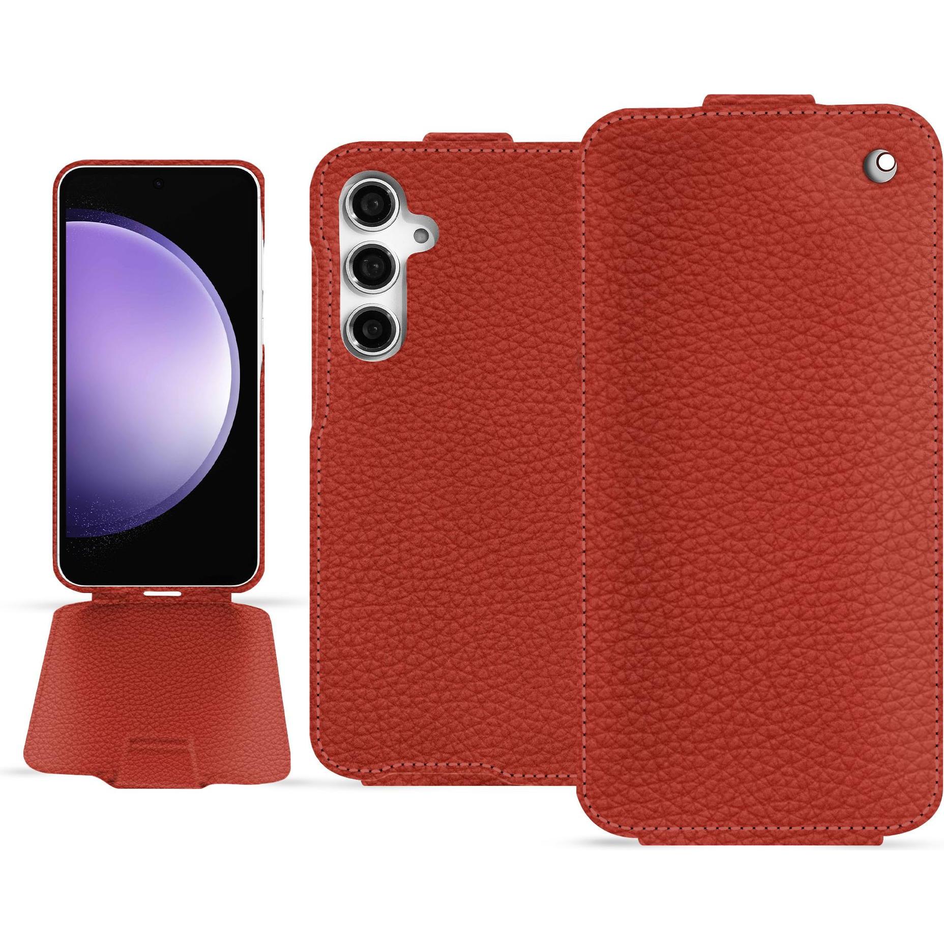 Noreve Lederschutzhülle vertikal (Samsung Galaxy S23 FE), Smartphone Hülle, Orange