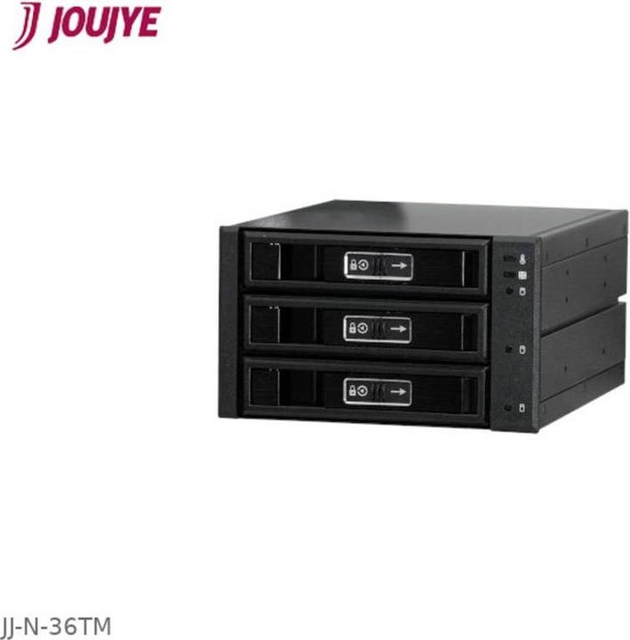 Actual product image Joujye JJ-N-36TM SATA-SAS I II III Enclosure 8.6cm x 14.6cm for 3XHDD 6.4cm-8.9cm 2.5inch-3.5" Black