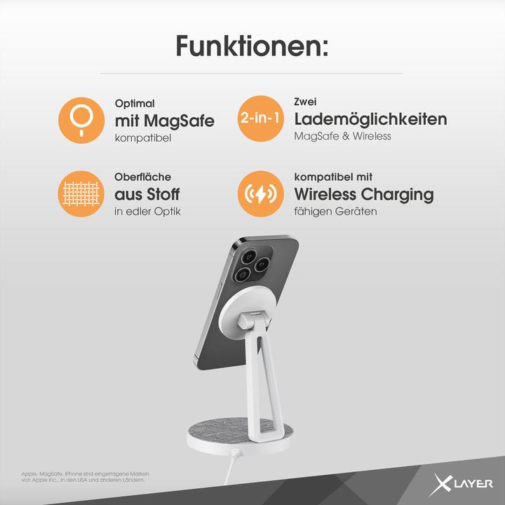 Produktbild Xlayer MagFix Pro 2 in 1 Ladestation 15W Grey/White (15 W)