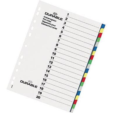Thumbnail - Durable, Ordner Zubehör, REGISTER PP MIT FARBIGEN TABEN 20 BLATT 1 ST 675827