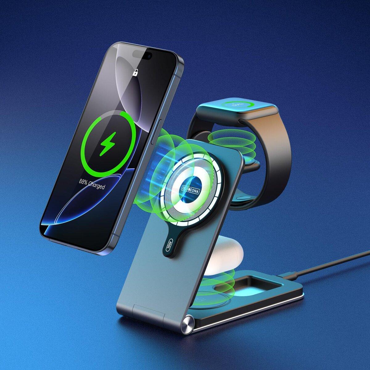 Thumbnail - Dux Ducis DUZZONA - W22 3 in 1 Magnetic Wireless Charger (15 W), Wireless Charger, Grau