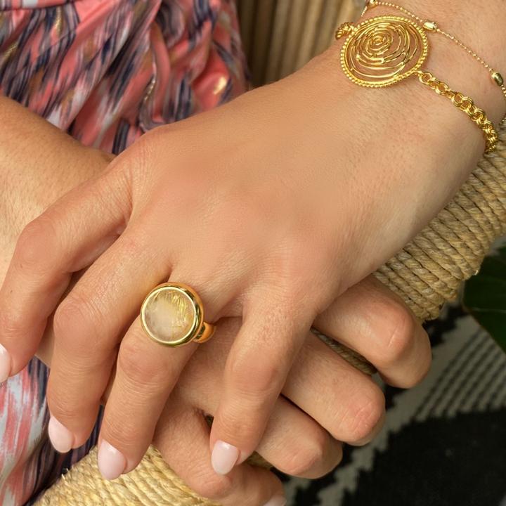 Immagine prodotto Steinkult Anello in argento placcato in oro con pietra di labradorite "Aurora (56, 925 Argento)
