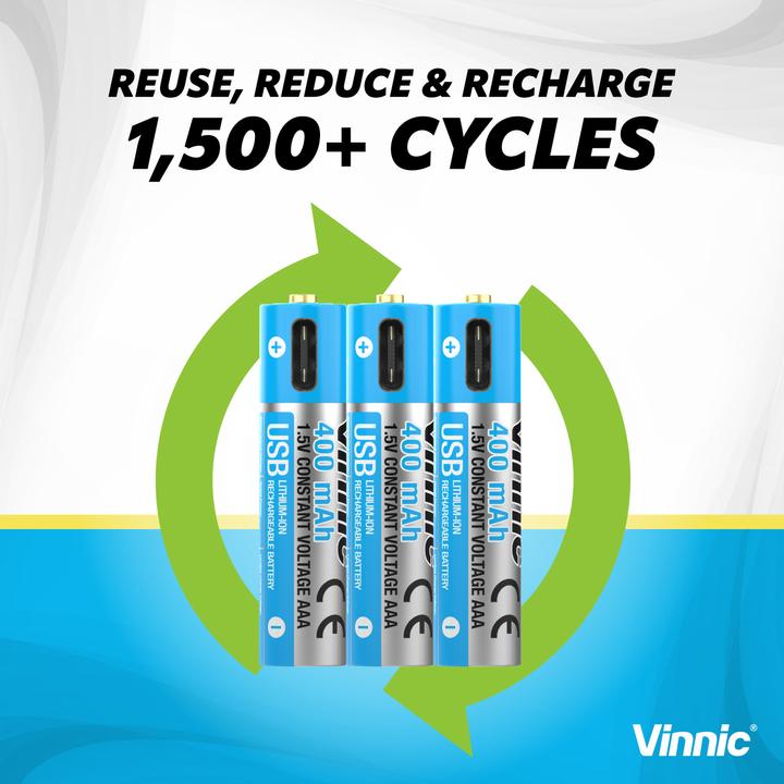 Image du produit Vinnic Pile rechargeable AAA USB-C (4 pcs, AAA, 400 mAh)