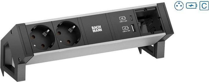Actual product image Bachmann DESK2 ALU BLACK 2xUTE 1xCM 1xAC 1 chargeur A/C 22W (2 x, CEE 7/5, CEE 7/3, 0.20 m)