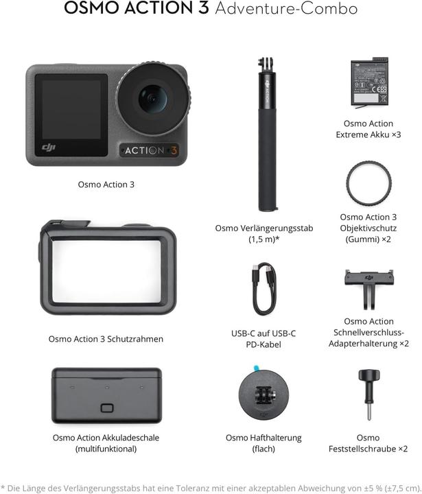 Produktbild DJI Osmo Action 3 Adventure Combo (24p, Bluetooth, WLAN)