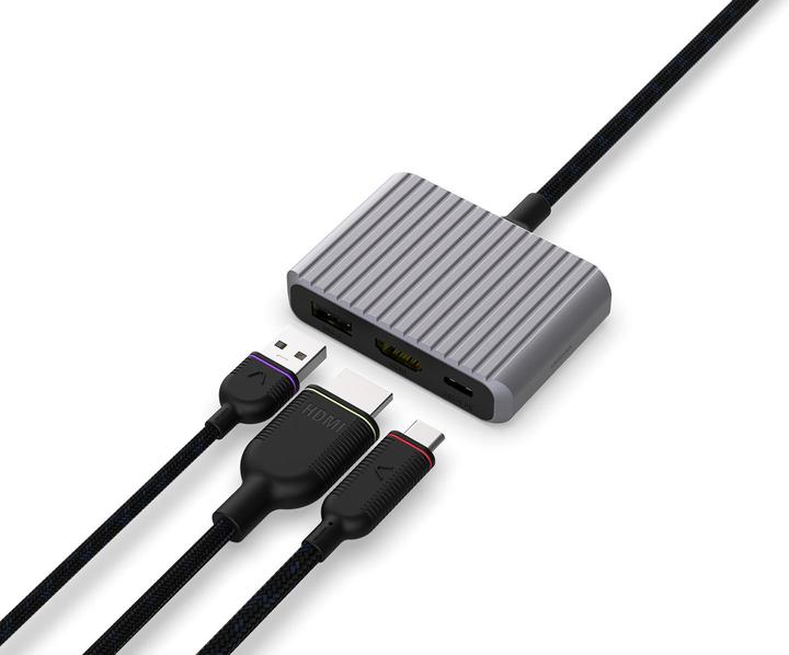 Productafbeelding Unisynk 3-poorts USB-C Hub V2 4K 60Hz 100W Grijs (USB-C, 3 ports)