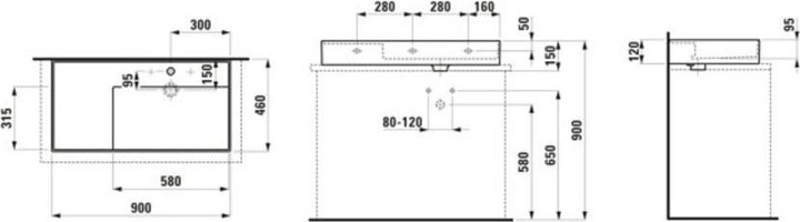Immagine prodotto Laufen Lavabo da appoggio Kartell, mensola a sinistra, 1 foro per rubinetto, senza sfioratore, 900x4 (478 mm, 900 mm)