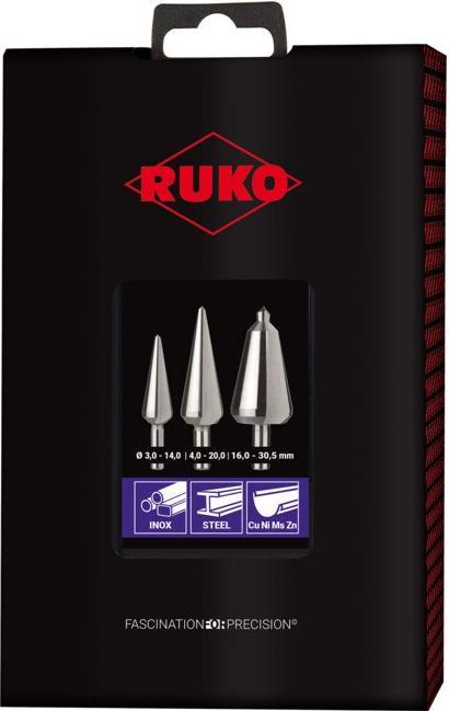 Actual product image Ruko Sheet metal peeling drill sets. Plastic box.set HSSE-Co 5 4 (5 mm, 3-14 / 5-20 / 16-30)