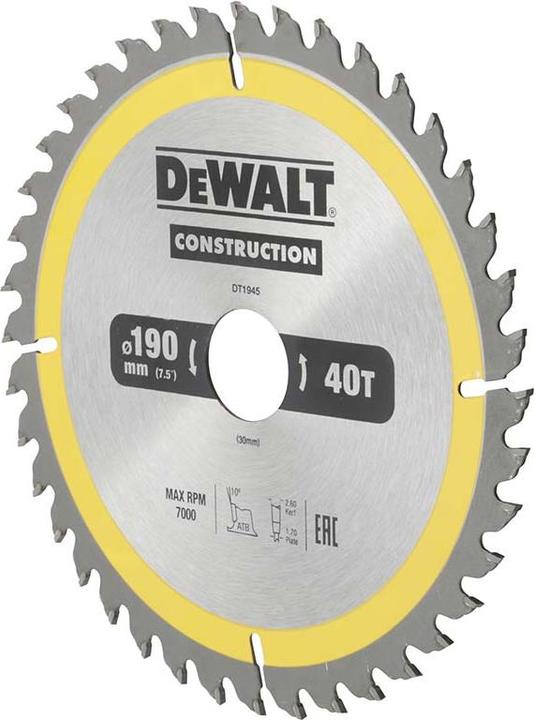 Productafbeelding DeWalt Hardmetalen cirkelzaagblad, Ø 190mm