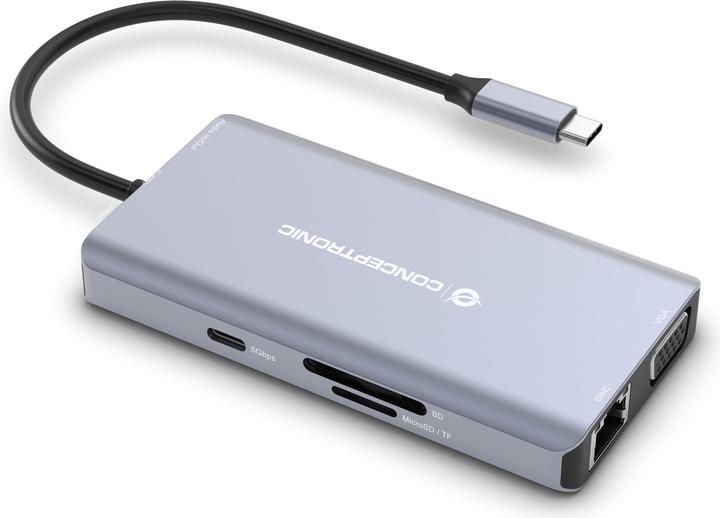 Immagine prodotto Conceptronic Dock USB-C->HDMI, USB3.0, 100WPD 10-in-1 0,2m sw (USB-C, 10 Porti)