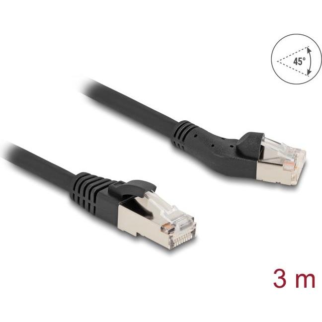 Delock RJ45 Netzwerkkabel Cat.8.1 S/FTP Stecker 45ï¿½ nach links gewinkelt zu Stecker gerade bis 40 (S/FTP, CAT8.1, 3 m)...