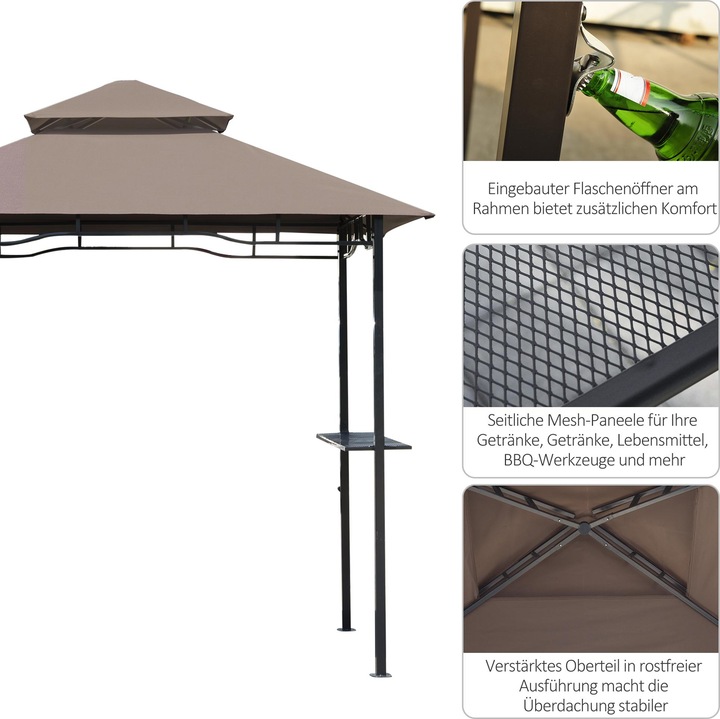 Immagine prodotto Outsunny Gazebo per barbecue Doppio tetto ignifugo Caffè marrone+nero 245 x 148 x 252 cm (245 cm, 150 cm)