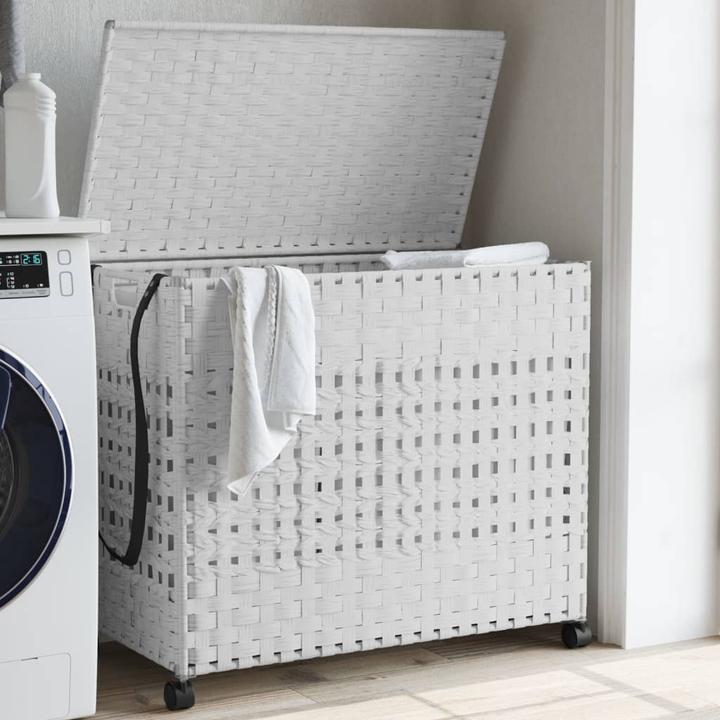Produktbild VidaXL Wäschekorb mit Rollen Weiss 66x35x60 cm Rattan,Farbe