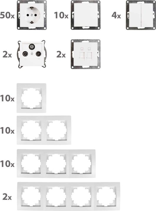 Immagine prodotto MCP Set di interruttori e prese MCPOWER Flair, mega set, 100 pezzi, bianco