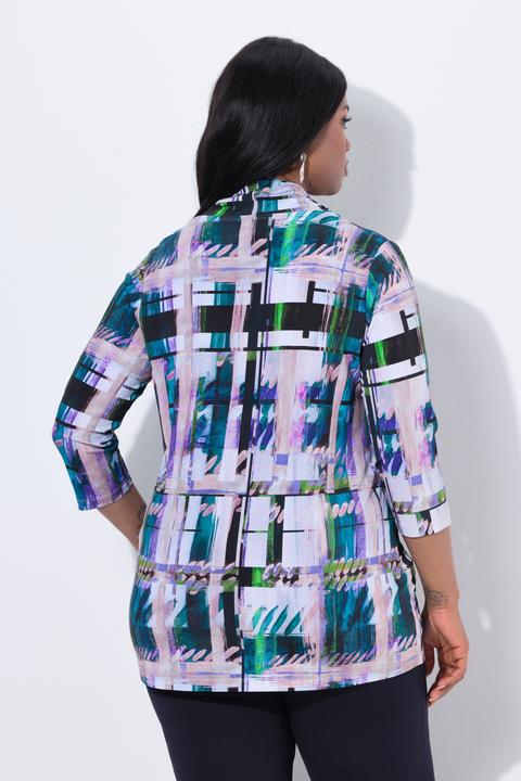 Produktbild Ulla Popken Slinkyshirt, Karo-Design, Wasserfallausschnitt, 3/4-Arm (54)