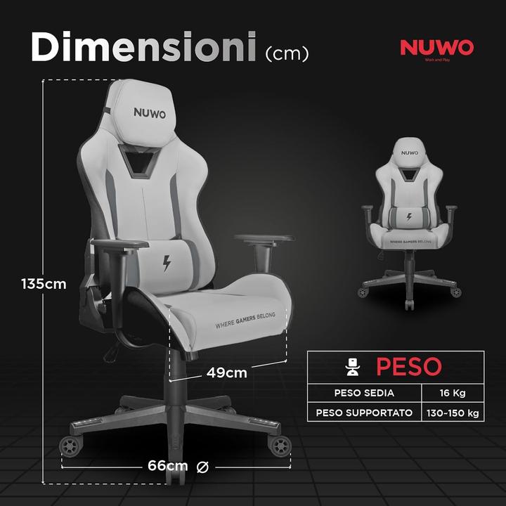 Produktbild Noua Poltrona Gaming Nuwo Jupiter Grey Recrinabile-Supporto Lombare