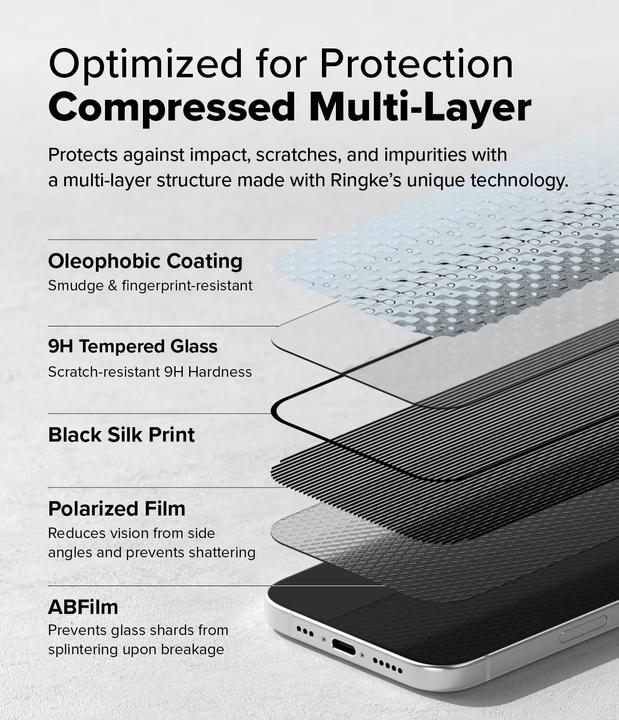 Produktbild Ringke Screen Protector for iPhone 16 / 15 PRIVACY TEMPERED GLASS w installation Jig (Apple iPhone 15, Apple iPhone 16)