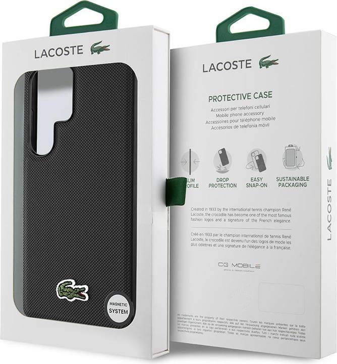 Produktbild Lacoste Case Iconic Petit Pique Woven Logo MagSafe to Samsung Galaxy S25 Ultra black (Samsung Galaxy S25 Ultra)