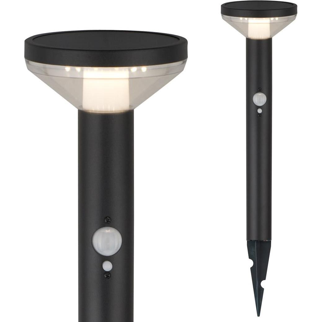 Maclean, Gartenbeleuchtung, Solar LED lamp with sensor, black, IP44, 3 light modes, Li-ion 18650 battery 3.7V 1200 mAh (...