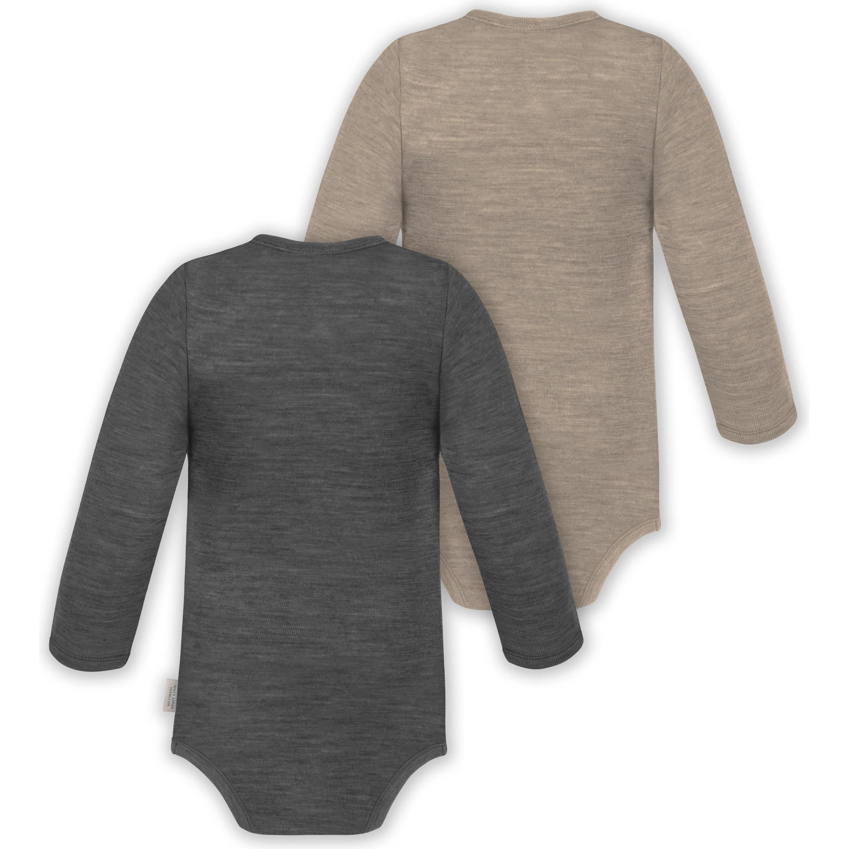 Thumbnail - Normani, Herren, Body, 2er Set Unisex Baby Wickelbody Langarm-Strampler Einteiler aus Merinowolle - 9351, Grau, (86)
