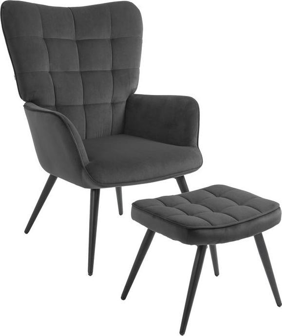 Actual product image Swisshandel24 Wing armchair with stool, lounge chair, recliner, upholstered armchair with velvet look up to 120
