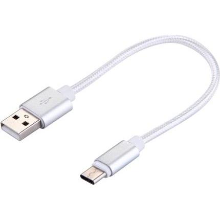 SIGN Kort USB-C-Cable with Nylon Fabric 5V, 3A, 20 cm - Silver (0.20 m), USB Kabel