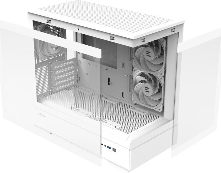 Actual product image Zalman GHE P30 V2 micro-ATX case Tempered Glass Panoramic View - White (mATX, Mini-ITX)