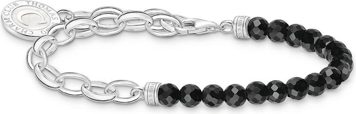 Immagine prodotto Thomas Sabo Bracciale Charm Member con perline di ossidiana nera e moneta Charmista d'argento (19 cm, Argento 925, Smalto)