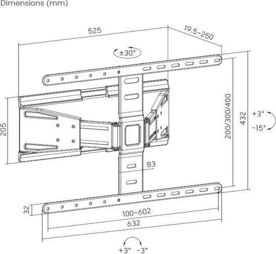 Actual product image equip Wall bracket 43"-90"/1TFT 50kg 1joint inclination bw (Wall, 50 kg, 43" - 90")