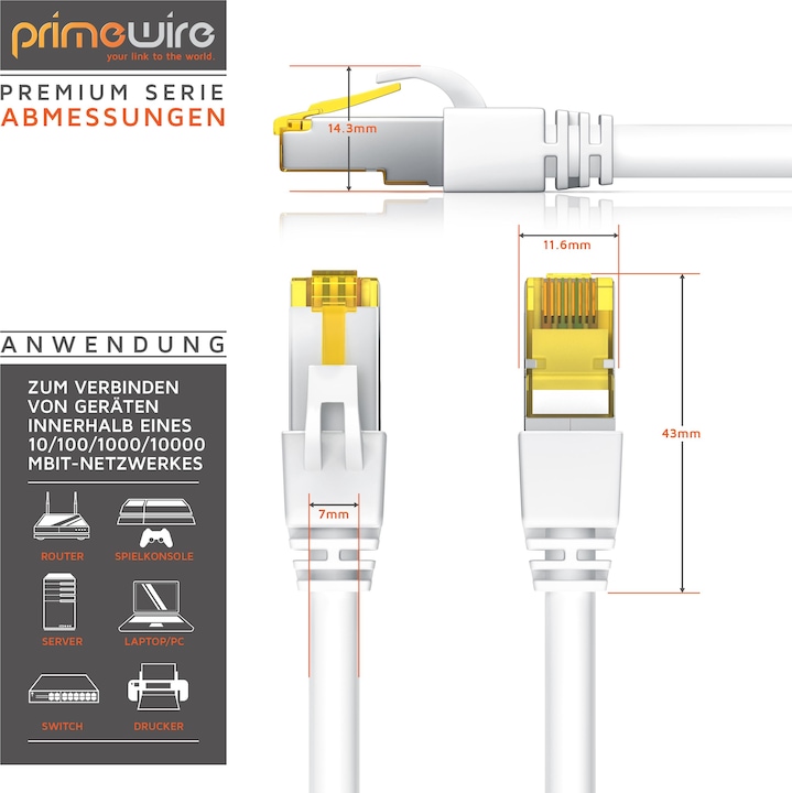 Produktbild Primewire CAT.7 Netzwerkkabel - Ethernet Gigabit Lan Kabel RJ45 - 10 Gbit/s - Patchkabel - komp. CAT.6 CAT.8 (S/FTP, PiMF, CAT7, 1 m)
